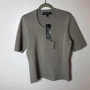 NWT Kasper beige gray short sleeve top scoop neck